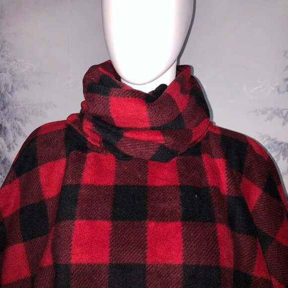 Handmade Hoodie Cowl Turtleneck Fleece poncho red black buffalo checker print - Picture 1 of 6